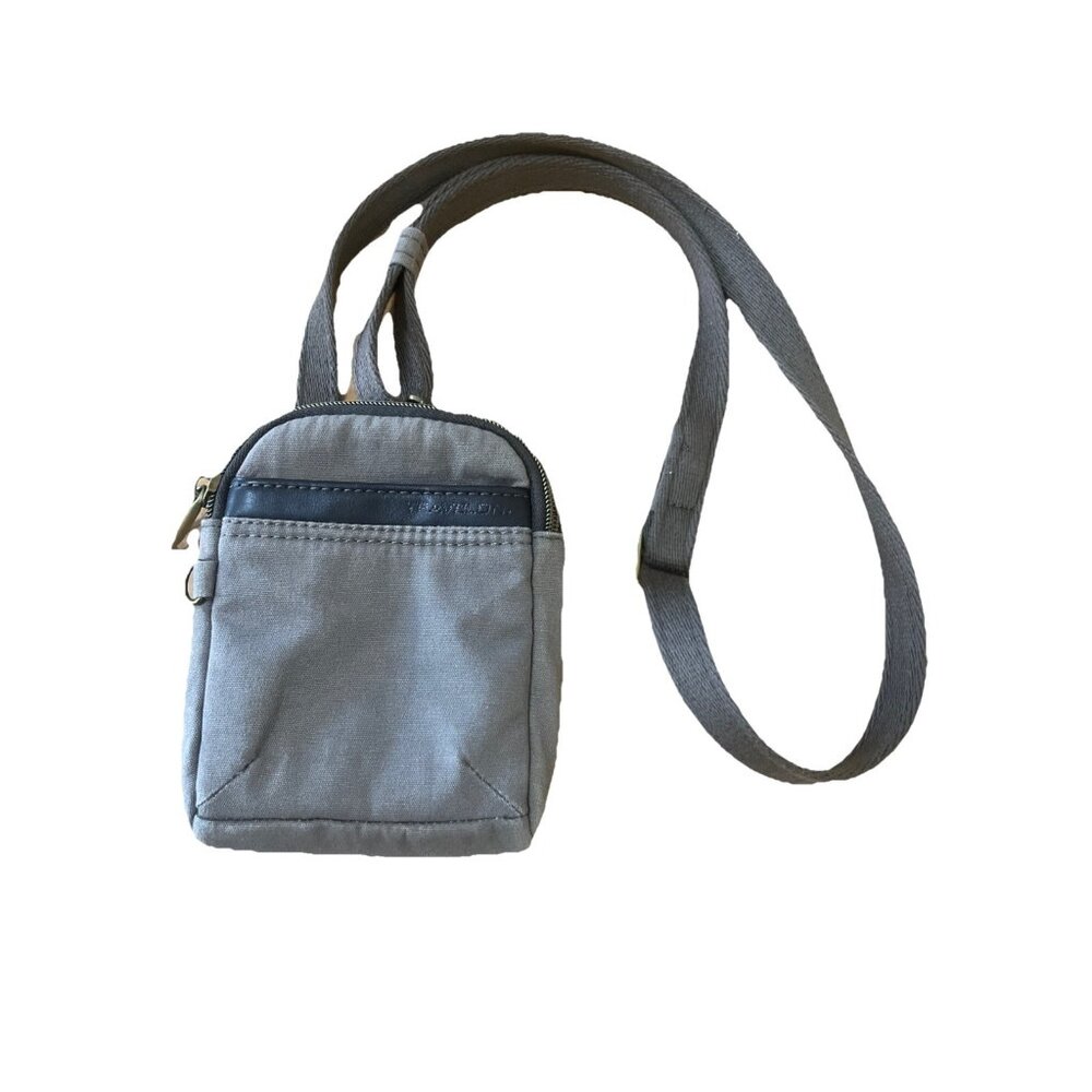 Travelon Anti-Theft Courier Mini Crossbody Bag Gray  Brown 5.5 x 6.5 x 1.5